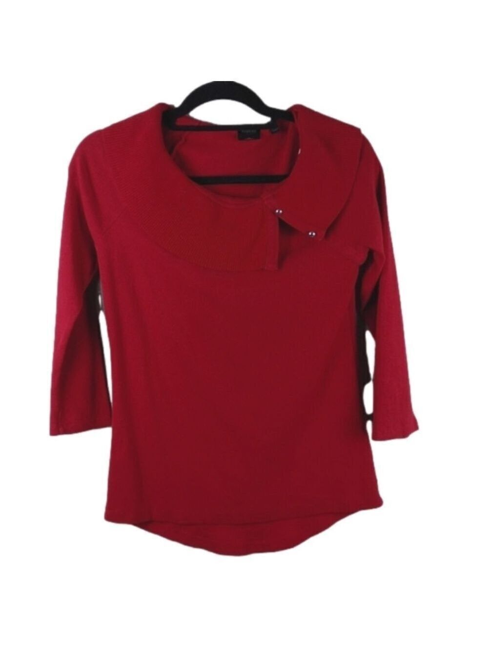 Rafaella Red Shawl Collar Long Sleeve High Low Hem Pullover Cotton Sweater Top